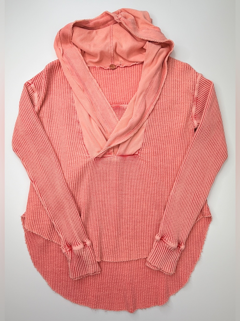 Free People One Axel Hoodie Coral Waffles Knit Oversized EUC Small S - Picture 2 of 8